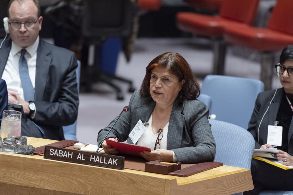Sabah al Hallak addresses Security Council meeting on The situation in the Middle East (Syria)